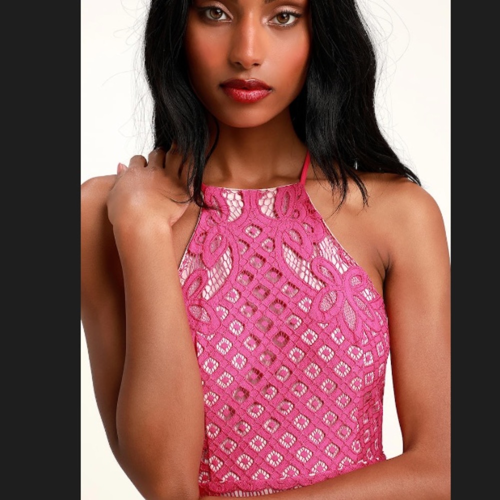 NWT Lulu’s Steal a Kiss Magenta Lace Dress - Picture 2 of 8